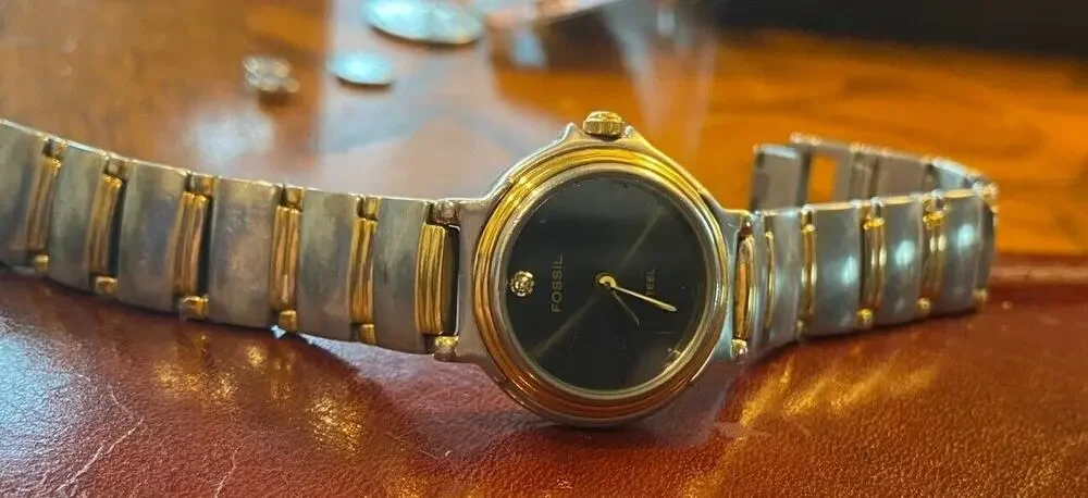Women's 25mm Two Tone Fossil Steel Watch FS2698, WR 50M, All Stainless